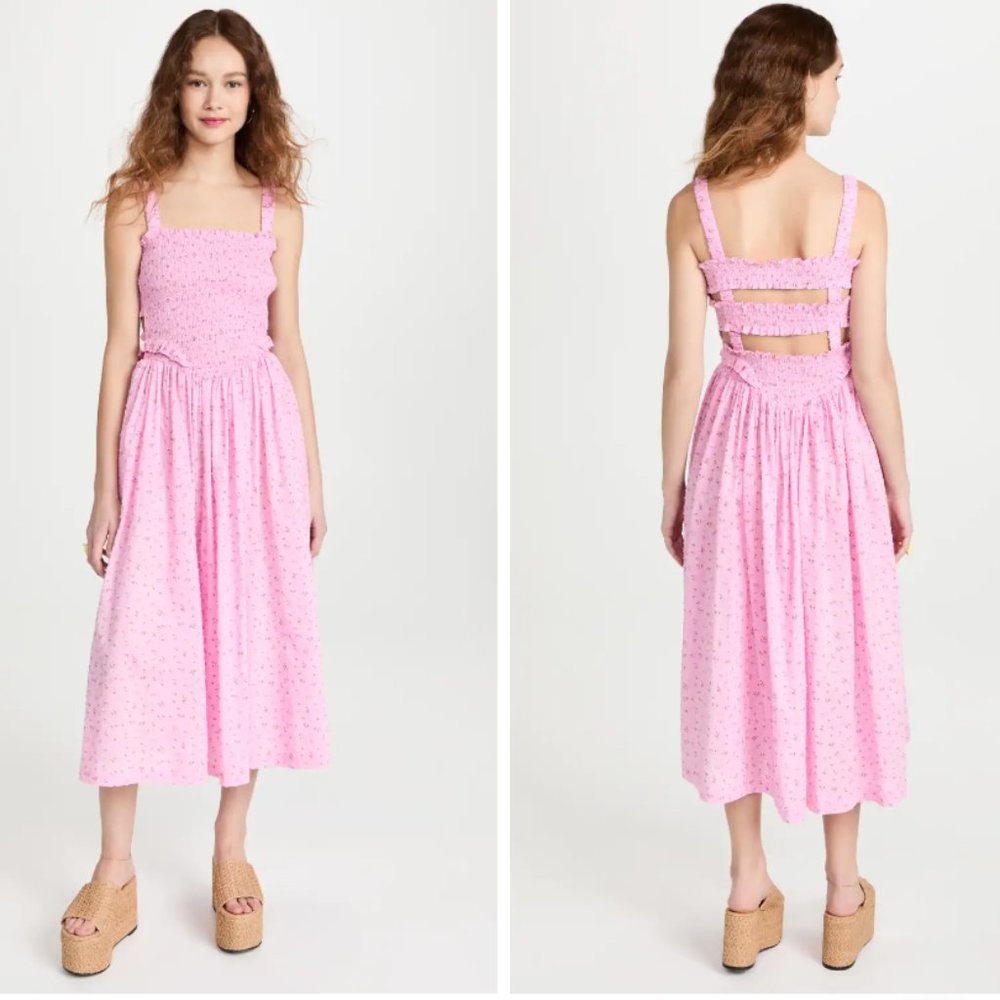 Tach Amelie Midi Cut Out Back Pink Floral Dress
